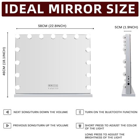Specchio Di Vanità Hollywood Con Luci Bluetooth 58x46cm - Foto 3