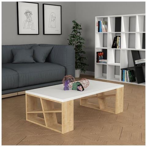 Tavolino Da Salotto Honey Piano Bianco E Gambe Rovere - Foto 1