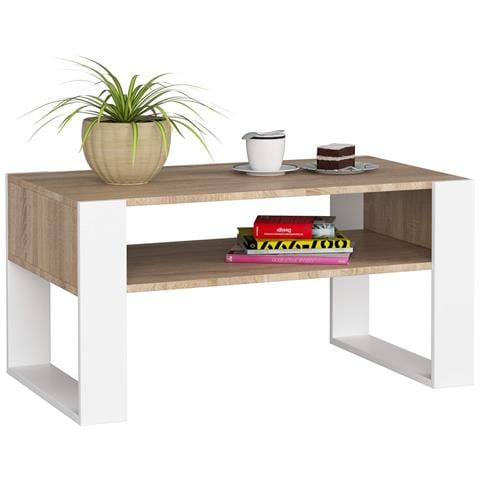 Tavolino da caff? DOMI, 92x53x45 cm, Colore Sonoma Quercia e Bianco - Foto 1