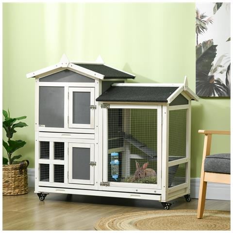 Conigliera Da Esterno Per 2 Conigli In Legno Con Vassoio Estraibile E Area Di Corsa, 110x60x104 Cm - Foto 2