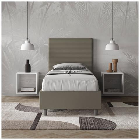 Letto Contenitore Imbottito 90x190 Similpelle Cappuccino Focus - Foto 2