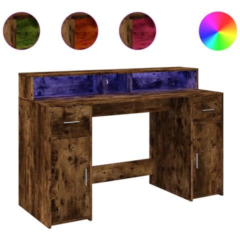 Scrivania Con Luci Led Rovere Fumo 140x55x91 Cm In Multistrato - Foto 2