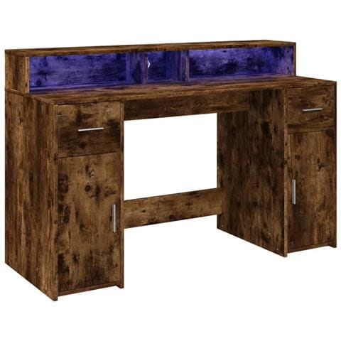 Scrivania Con Luci Led Rovere Fumo 140x55x91 Cm In Multistrato - Foto 3