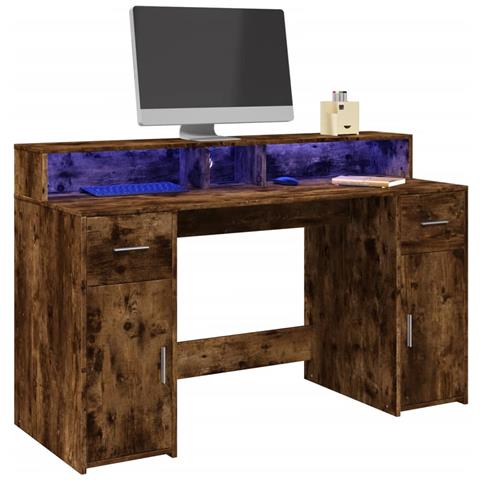 Scrivania Con Luci Led Rovere Fumo 140x55x91 Cm In Multistrato - Foto 1