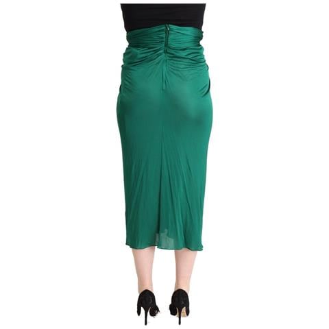 Gonna Pieghe Midi Vita Alta Taglio Tubino Verde Scuro - It40-s - Foto 3