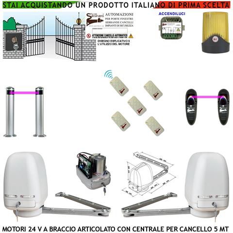 Automazione Cancello Kit Motori Braccio Articolato 24 V 2 Ante Da 1 A 2,5 Mt Centrale 220/24 V Faro Selettore 5 Radioc - Foto 1