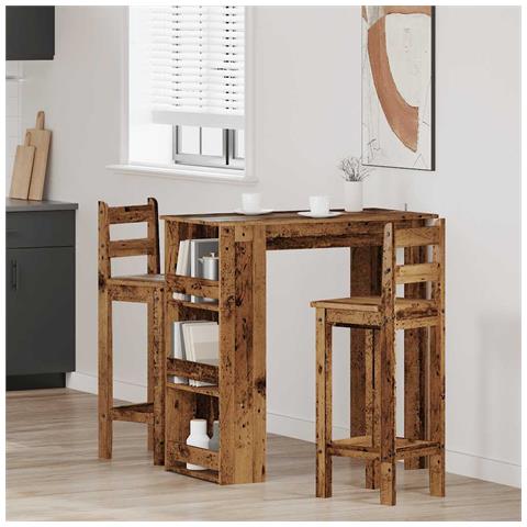 Tavolo Da Bar Con Ripiano Legno Antico 102x50x103,5 Cm - Foto 3