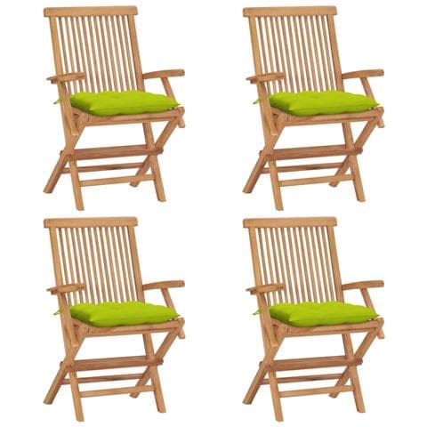 Lusso Casadino - Sedie Da Giardino Cuscini Verde Brillante 4 Pz Massello Di Teak - Foto 2