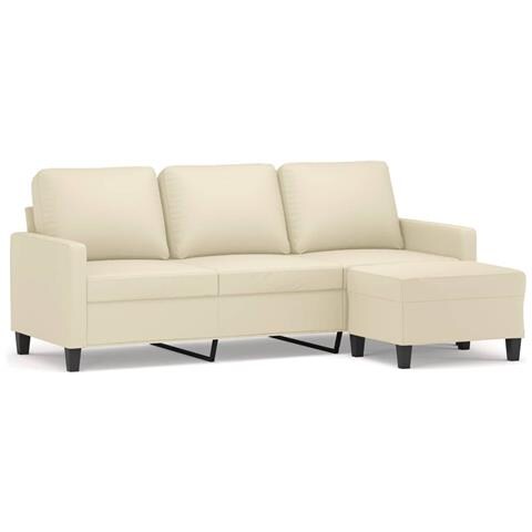 Divano a 3 Posti con Poggiapiedi Crema 180 cm in Similpelle - Foto 1