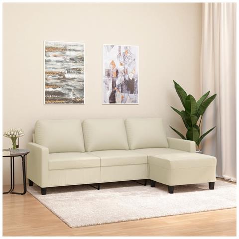 Divano a 3 Posti con Poggiapiedi Crema 180 cm in Similpelle - Foto 2