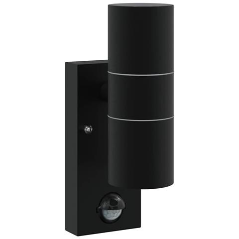 Lampada da Parete Esterna con Sensore Nera Acciaio Inossidabile IP44 - Foto 1