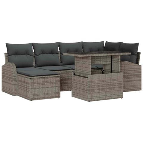 Set di Divano da Giardino da 7 Pezzi con Cuscini Grigio Rattan Polimerico - Foto 1