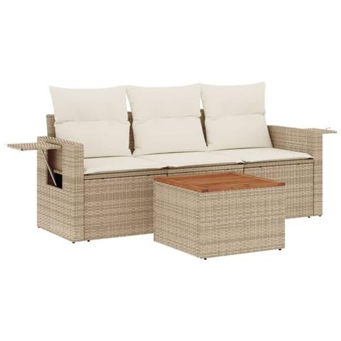 Set Divano da Giardino 4 pz con Cuscini Beige in Polyrattan - Foto 1