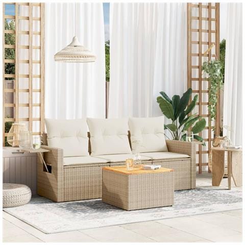 Set Divano da Giardino 4 pz con Cuscini Beige in Polyrattan - Foto 2