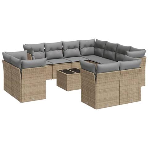 Set Divani da Giardino 12 pz con Cuscini Beige in Polyrattan - Foto 1