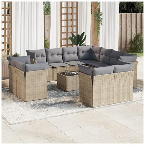 Set Divani da Giardino 12 pz con Cuscini Beige in Polyrattan - Foto 2