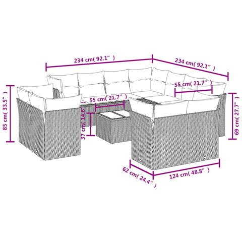 Set Divani da Giardino 12 pz con Cuscini Beige in Polyrattan - Foto 3