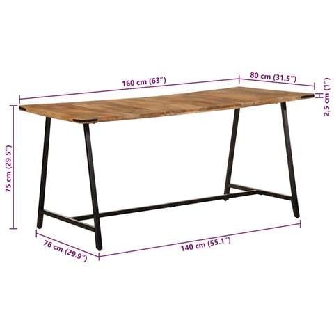 Tavolo da Pranzo 160x80x75 cm in Legno Massello di Mango - Foto 9