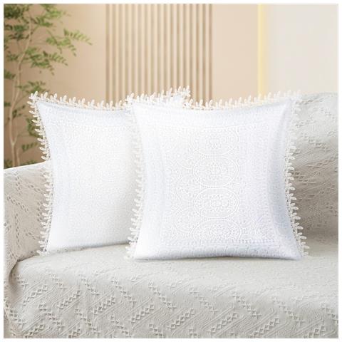 Set Di 2 Copricuscini 45x45 Cm Con Bordo In Pizzo A Forma Di Foglia - Foto 5