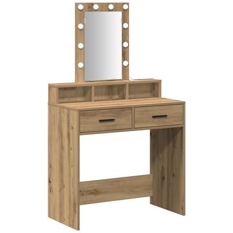 Tavolo da trucco  con luci LED in Rovere, artigianale, 79x41x140 cm - Foto 1