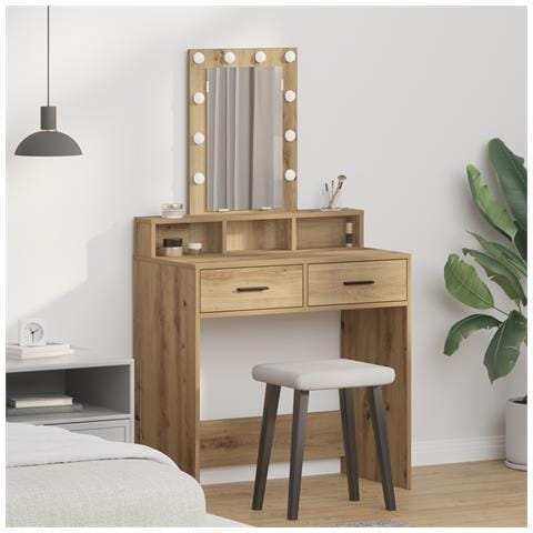 Tavolo da trucco  con luci LED in Rovere, artigianale, 79x41x140 cm - Foto 2