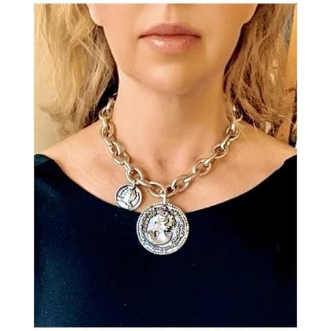 Collana In Argento 10µ Moneta Doppia Irregolare - Foto 2