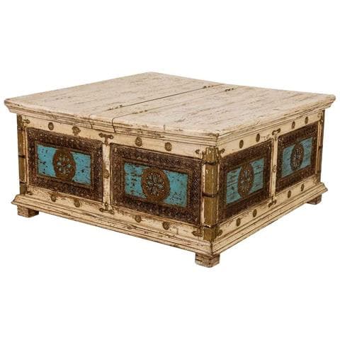 Tavolino Artigianale In Legno Bianco, 100x100x47h Cm - Foto 1