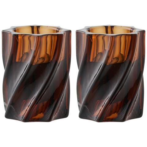 Portacandela Hn24-marrone-vetro-6x6x7,5 Cm - Foto 1