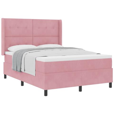 Letto a molle con materasso Rosa 140 x 200 cm Velluto - Foto 1