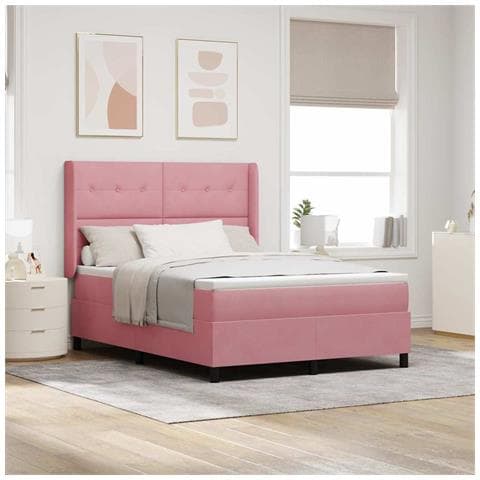 Letto a molle con materasso Rosa 140 x 200 cm Velluto - Foto 2
