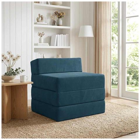 Divano Letto Pieghevole Blu 200 x 70 x 15 cm Velluto - Foto 2