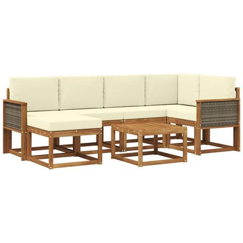 Set di divani da esterno con cuscino 7 pcs Naturale e Crema - Foto 1