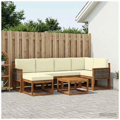 Set di divani da esterno con cuscino 7 pcs Naturale e Crema - Foto 2