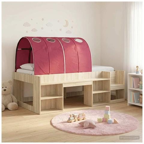 Letto con Tunnel 3 pz Rovere Sonoma e Rosso Legno multistrato - Foto 2
