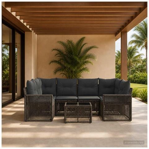 Set Divano da Giardino 7 pz Grigio polyrattan - Foto 10