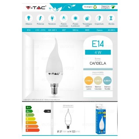 Lampadine Led 4164 E14 Da 4w Candela Fiamma - Colore: Bianco Caldo Vt-1818tp - Foto 3
