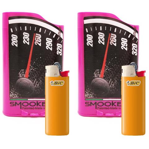 2 Posacenere Tascabili Smookey Ignifugo Porta Accendino Bic Mozziconi Harley Fucsia + 2 Accendini Bic J 25 - Foto 1