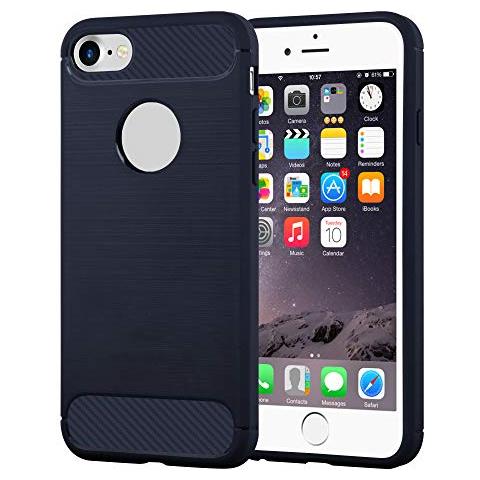 Custodia Compatibile Con Apple Iphone 7 / 7s / 8 / Se 2020 In Brushed Blu - Coperchio Protettivo In Silicone Tpu Flessibile In Look Acciaio Inossidabile-fibra Di Carbonio - Foto 1