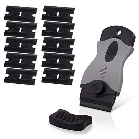 Plastica Raschietto Sticker Remover Con 10 Plastic Razor Blade Doppia Bordi Per La Rimozione Label Gum Decal No Graffiato Nero - Foto 1