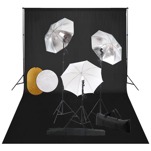 Kit Studio Fotografico con Luci Ombrelli Fondale e Riflettore - Foto 1
