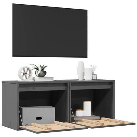 Pensili Grigi 2 Pz 45x30x35 Cm In Legno Massello Di Pino - Foto 2