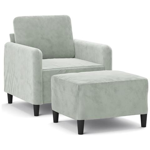 Poltrona Con Poggiapiedi Grigio Chiaro 60 Cm In Velluto - Foto 2