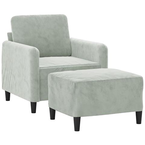 Poltrona Con Poggiapiedi Grigio Chiaro 60 Cm In Velluto - Foto 3
