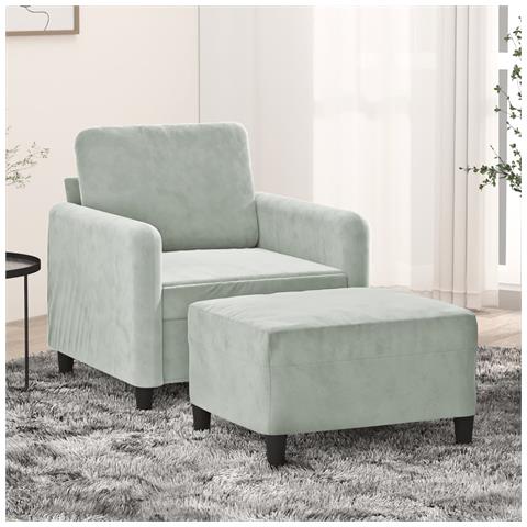 Poltrona Con Poggiapiedi Grigio Chiaro 60 Cm In Velluto - Foto 1