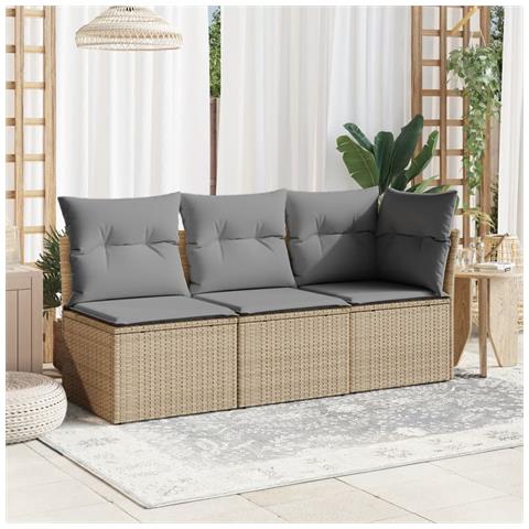 Divano Angolare Da Giardino Con Cuscini Beige In Polyrattan - Foto 3