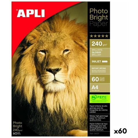 Carta Fotografica Lucida Apli Inkjet 60 Fogli 240 G /m² A4 - Foto 1