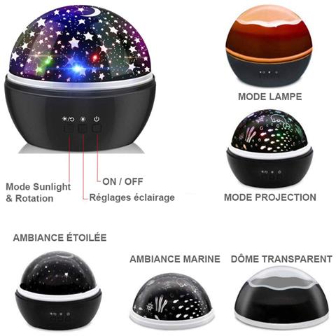 Luce Da Notte Con Proiezione Effetti Luminosi Modello Fantasia, Nero - Foto 2