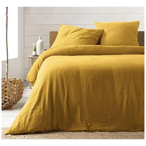 Set Biancheria Da Letto In Garza Di Cotone Gialla 240 X 260 Cm - Foto 1
