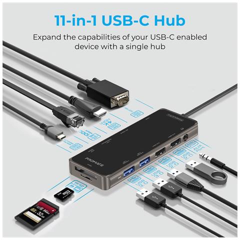Hub Usb Primehub-pro 100w Pd Hdmi 4k@ 30hz, 1080p Ethernet, Vga, Aux, Sd /tf, 4x Usb-a 3.0/2.0 - Foto 2