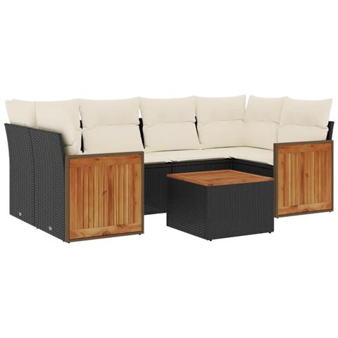 Set Divani da Giardino con Cuscini 7pz Nero Polyrattan - Foto 1